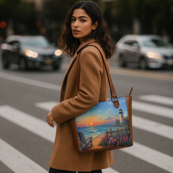 Printed Leather Shoulder Tote Bag for Women–Sling Bag Daily Use Purse for Office - Picture 2 of 10